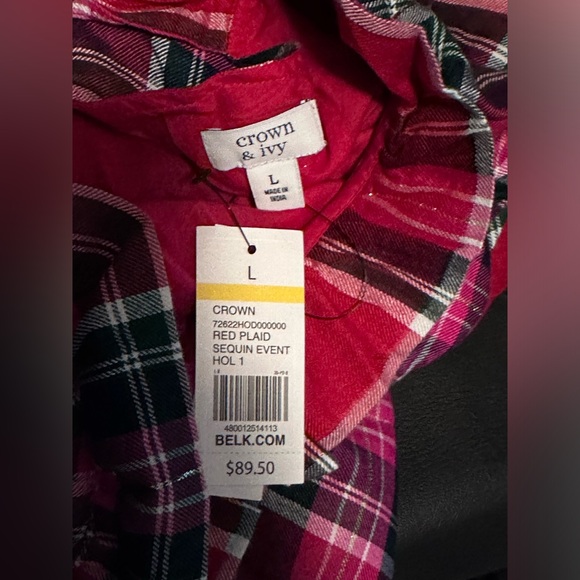 Crown & Ivy Red Black Plaid Holiday Event Pajamas PJs Size L - Picture 7 of 8